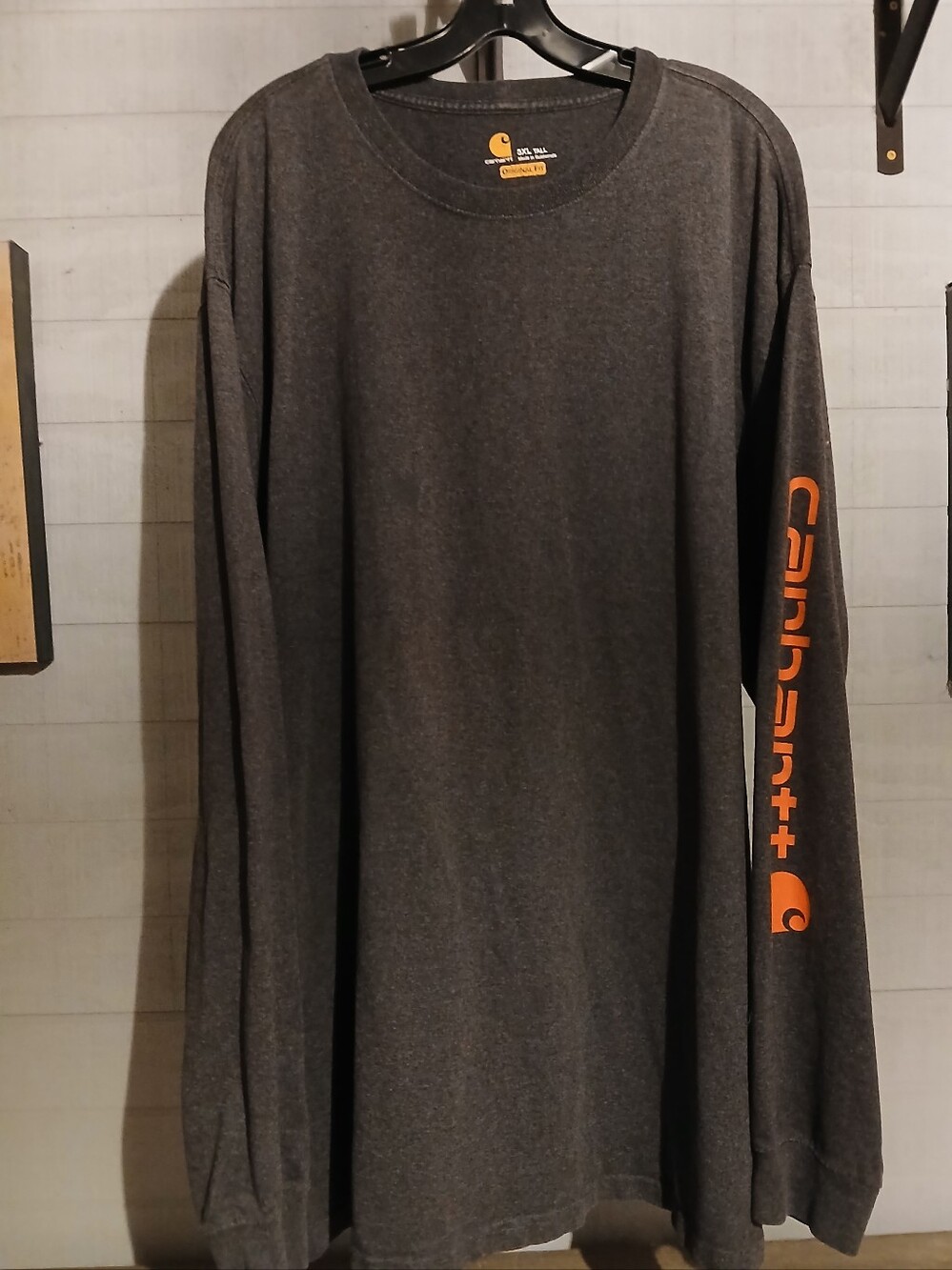 Carhartt Charcoal 3xl Tall Long Sleeve Tee with Orange Sleeve Logo FF#422